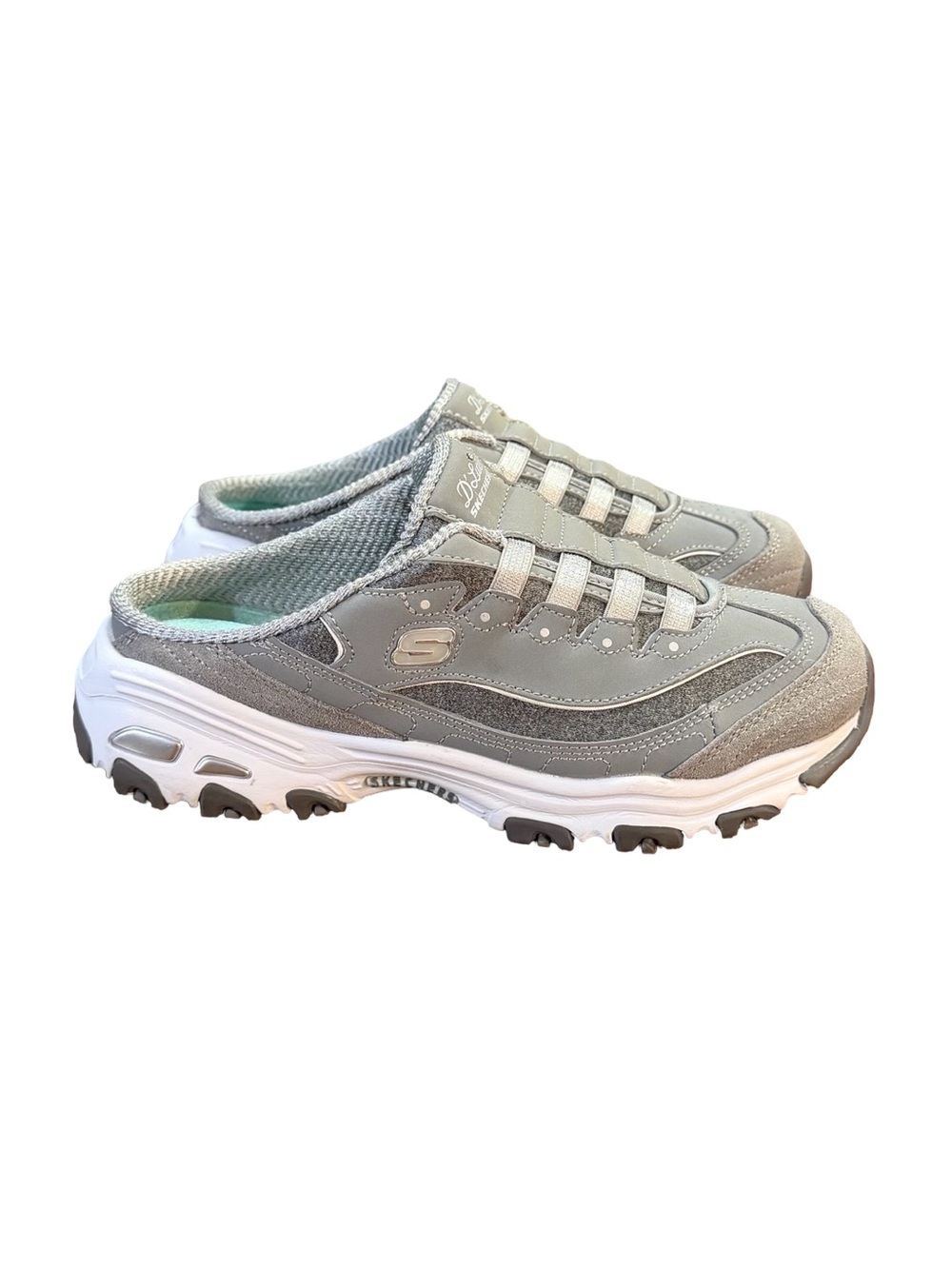 Skechers D'Lites Resilient Slip-On Mule Sneakers Gray/White Women's Size 7